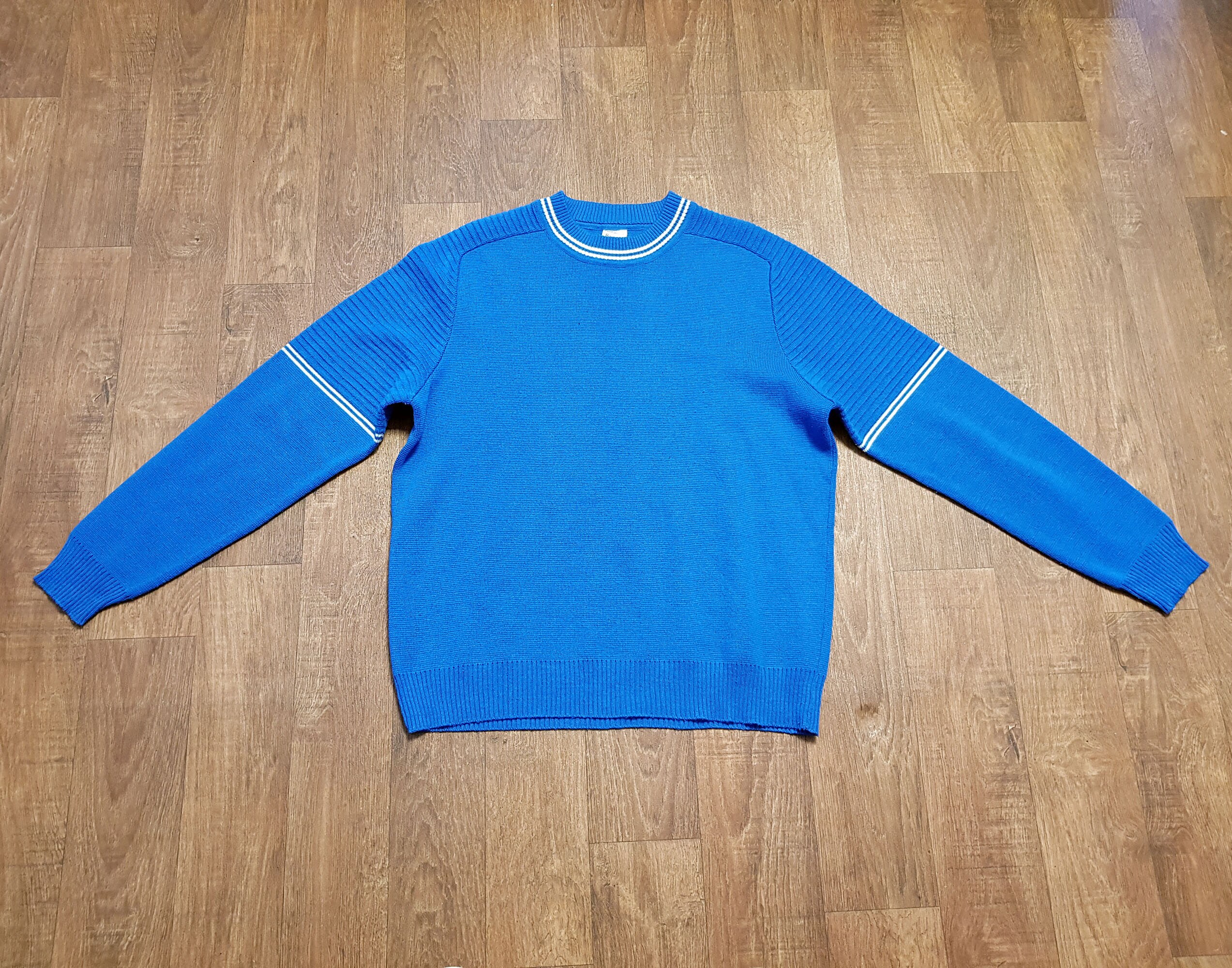 Image of Mens Vintage Jumper | 1970S Azure Blue Uk Size Medium Clothing, Jumper, Knitwear