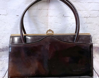 Vintage Handbag | 1960s Vintage MacLaren Brown Patent Leather Handbag, 1960s Handbag, Vintage Fashion, Vintage Style