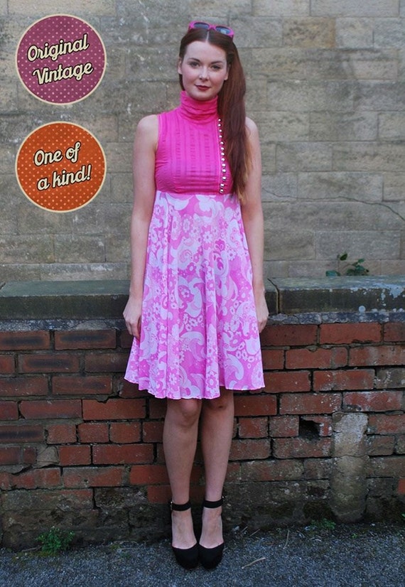 Designer Vintage 1960s Jean Varon Pink Floral Dres