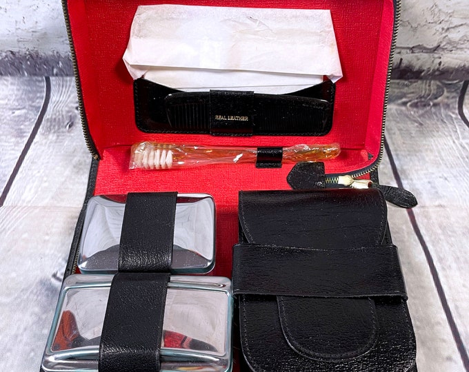 Mens Accessories | Original 1960s Vintage Men's Leather Grooming Kit, Mens Gifts, Gifts for Him, Vintage Gift Ideas