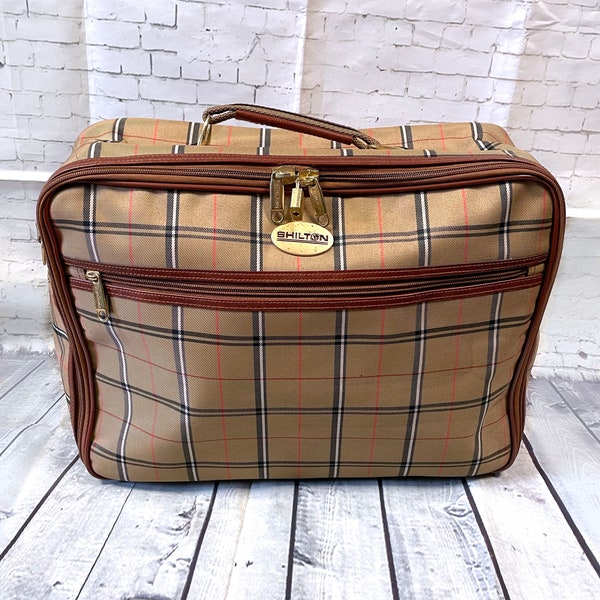 Vintage Overnight Bag | 1980s Vintage Shilton Plaid Weekend Bag/Case, Vintage Luggage, Vintage Case, Vintage Overnight Bag