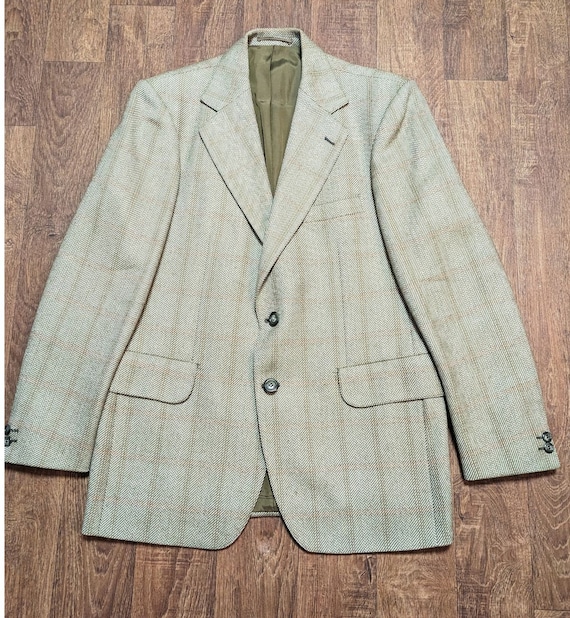 Magee, Vintage Magee Green Herringbone Blazer: Pure New Wool, Size Medium
