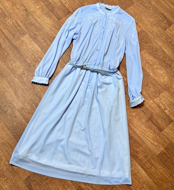 Vintage Dress | 1970s Vintage Cornflower Blue Shi… - image 1