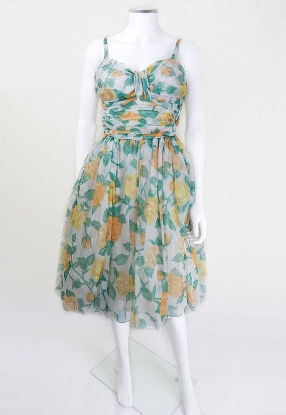 50s Vintage Dress | Original 1950s Vintage Rose Pr
