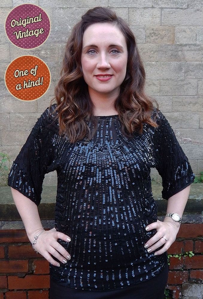 Image of Original Vintage S Frank Usher Black Sequin Top Uk Size / Clothing, Style, Designer