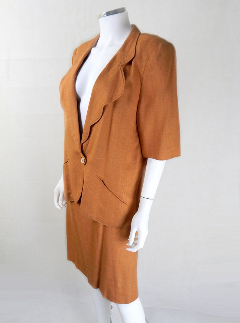 Designer Vintage Chloe Suit Vintage Chloe Golden Caramel Slubbed Linen Skirt Suit UK Size 14/16, vintage Chloe suit, vintage skirt suit image 3