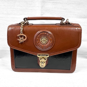 Bolso de mano Chiltern de piel de los años 80, color negro tostado y dorado, bolso vintage de diseño Roma, hecho en Italia, bolso de mano clásico retro