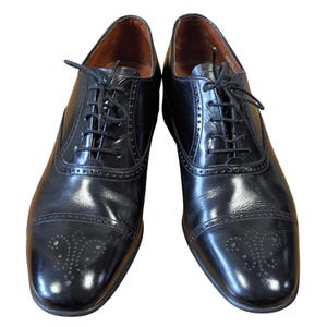 Vintage Shoes | Mens Vintage Barker Novas Black Leather Cap Toe Brogues Size 8