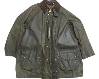 Vintage 1980s Barbour Wax Jacket / Fall Outerwear / Leather
