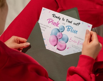 Pink or Blue Gender Reveal Invitation | Balloon Party (Digital Download)