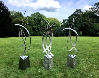 Escultura moderna de acero inoxidable para jardín: «Centurión», arte abstracto para exteriores, 165 cm de alto