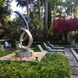 Large abstract sculpture, minimalist stainless steel metal work for the outdoors