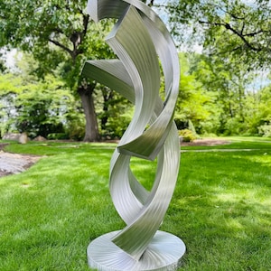 Stainless steel sculpture, large garden art, modern outdoor statue - “Evolve” - 78”H x 36”W x 36”D