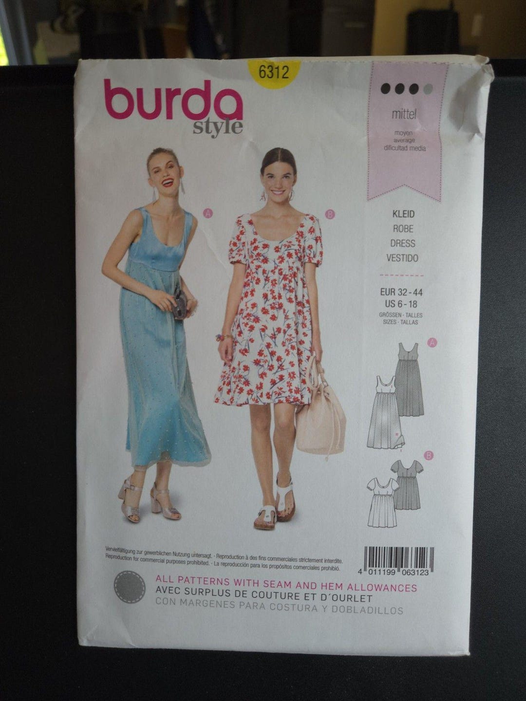 Regency Dress Sewing Pattern-sleeveless-scoop Neck (sizes 6-18) Burda ...