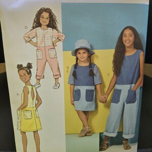 Butterick B6937 Colorblock Dress & Romper w Patch Pockets, Bucket Hat Sz 3-6 UC