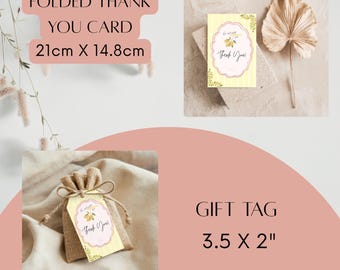 Lemon themed baby shower / gender reveal thank you card, favour tag & customisable sticker