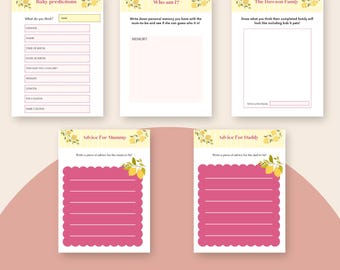 Lemon themed baby shower / gender reveal customisable advice & prediction cards