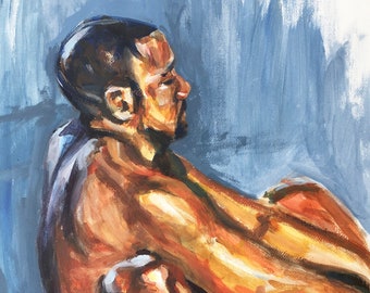 Original acrylic painting, 'The Stillness', by British artist Sheri Gee, life painting, figure painting, unframed painting on paper