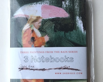 3 A6 Notebooks rain art small jotter pocket size notebook plain pages notepad stocking filler small gift