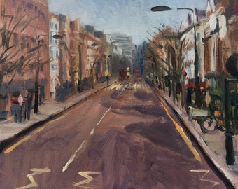 Original fine art oil painting London landscape 'View from Sloane Square' Chelsea painting by British artist Sheri Gee plein air
