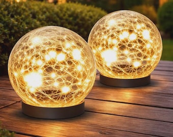 Cracked Glass Solar Globe Lights, Waterproof Garden Decor