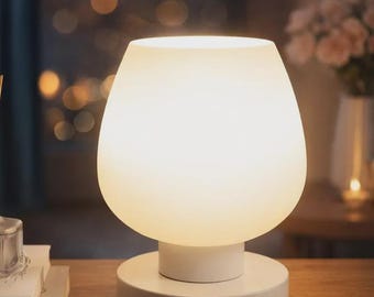 Modern Touch Table Lamp, 3-Way Dimmable Bedside Light, White Glass Shade