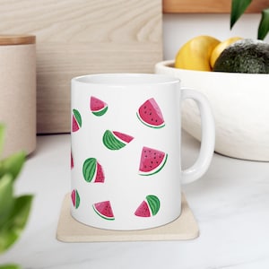 Watermelon Mug | Fruit Pattern Coffee Cup | Summer Ceramic Mug | Cute Kitchen Drinkware | Fun Gift for Her | Vibrant Fruit Lover Mug