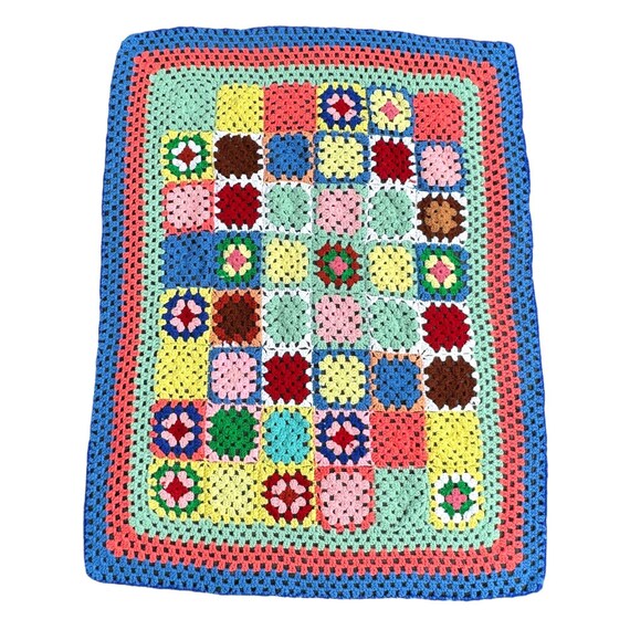 Handmade Crochet Granny Square Throw Afghan 38.5 X 49.5 Inch Multi