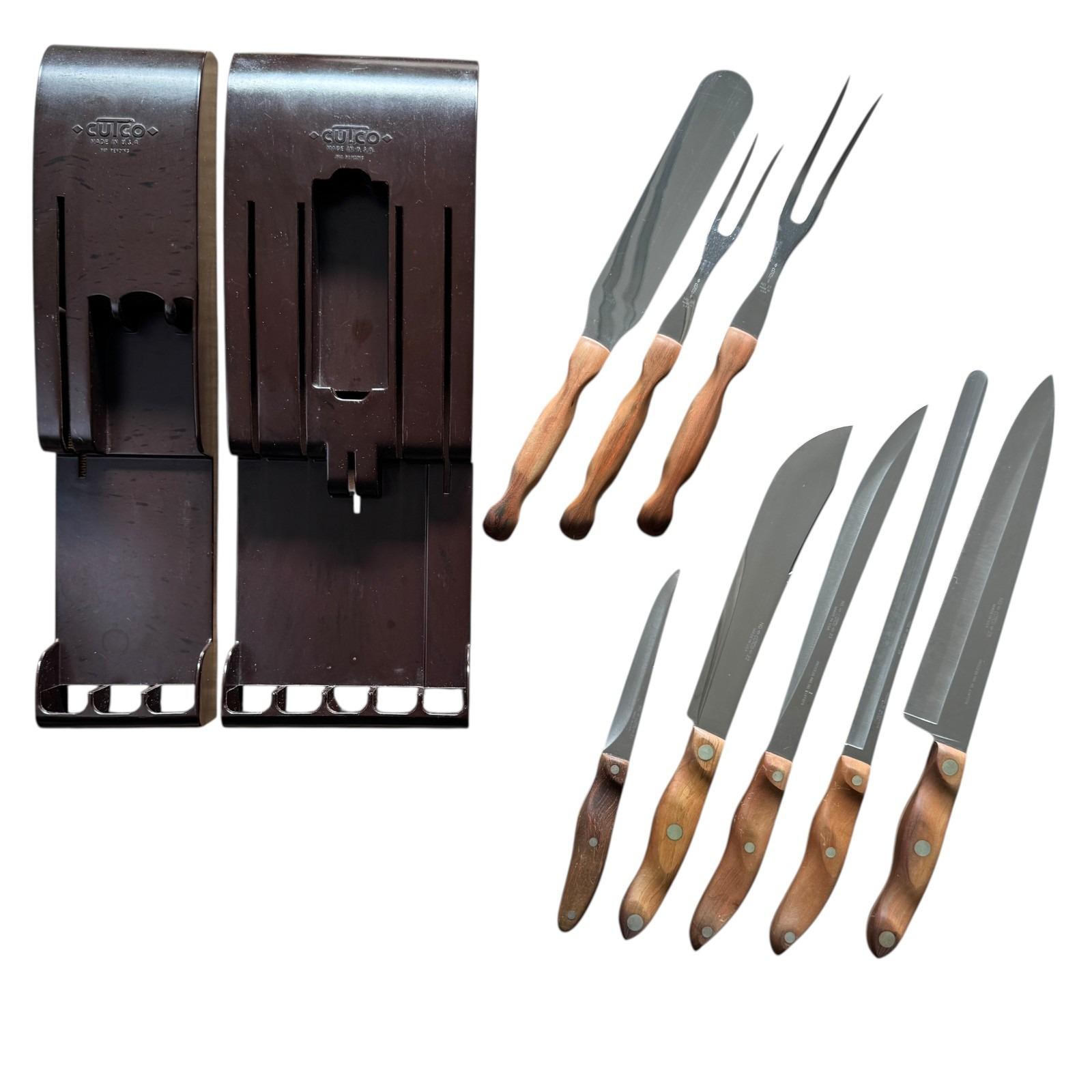 Vintage CUTCO 10 Piece Swirl Handle Knife Set Including Bakelte Wall Mounts READ