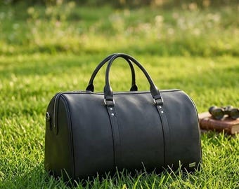 Handgefertigte Vollnarbenleder Seesack - Große Schwarze Reise Handgemachte Umhängetasche