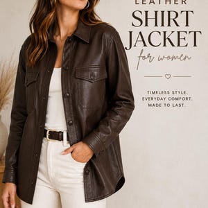 Damen Leder Shirt Jacke | Shacket aus echtem Leder | Übergroßer Button Down | Geschenk für Sie