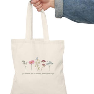 Natural Floral Tote Bag - Motivational Canvas Bag for Daily Inspiration, Gift for Flower Lover, Floral Tote Bag for Mom, Aesthetic Tote Bag