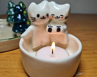 Cartoon kitten hars kaarshouder, grappige woondecoratie
