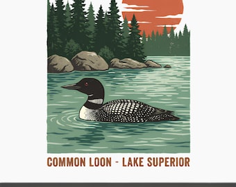 Vintage Loon Lake Shirt | Retro Nature Graphic Tee | Forest Bird Landscape Top | Classic Wildlife Lover Gift | Rustic Outdoor Outfit png