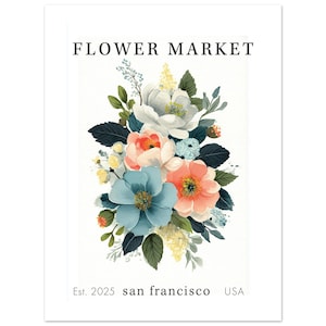 Impressão de Mercado de Flores – Impressão Botânica Vintage de Cidade, Arte de Parede Floral em Guache, Decoração de Viagem – Presente de Decoração de Parede