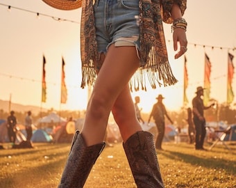 Botas vaqueras de piel de pitón marrón / Botas de cuero personalizadas / Calzado exótico con nombre personalizado grabado / Regalo hecho a mano