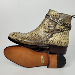Handmade Customizable Genuine Python Leather Ankle Boots with Buckle Detail and Leather Sole – Luxury Exotic Western Style