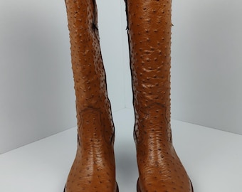 Braune Cowboy-Stiefel aus Straußenleder, handgefertigte, personalisierte Westernstiefel aus Vollstraußenleder