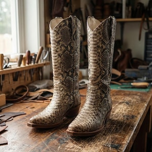 Personalisierte handgemachte Python Cowboy-Stiefel • Exotische Schlangenleder Western Cowgirl Stiefel