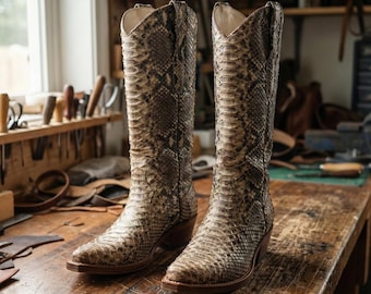 Botas vaqueras de pitón personalizadas y hechas a mano • Botas vaqueras occidentales de piel de serpiente exótica
