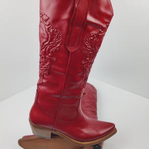 Handmade Personalized Red Leather Cowgirl Boots: Custom Height Western Boots