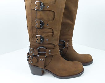 Handmade Crazy Leather Women's Cowboy Boots with Personalized Name, Double Stitched Sole, Western Style, Perfect for Festivals.