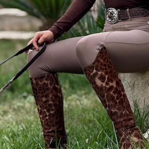 Personalized Handmade Leopard Print Leather Riding Boots • Double Sole Equestrian Boots