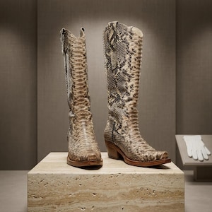 Python Leather Cowboy Boots, Handmade Western Style (Custom Sizing)