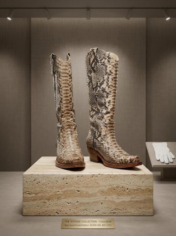 Python Leather Cowboy Boots, Handmade Western Style (Custom Sizing)