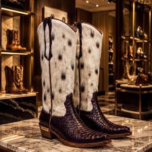Festival Cowgirl Boots, Purple Python & Cow Hair (Custom Sizes)