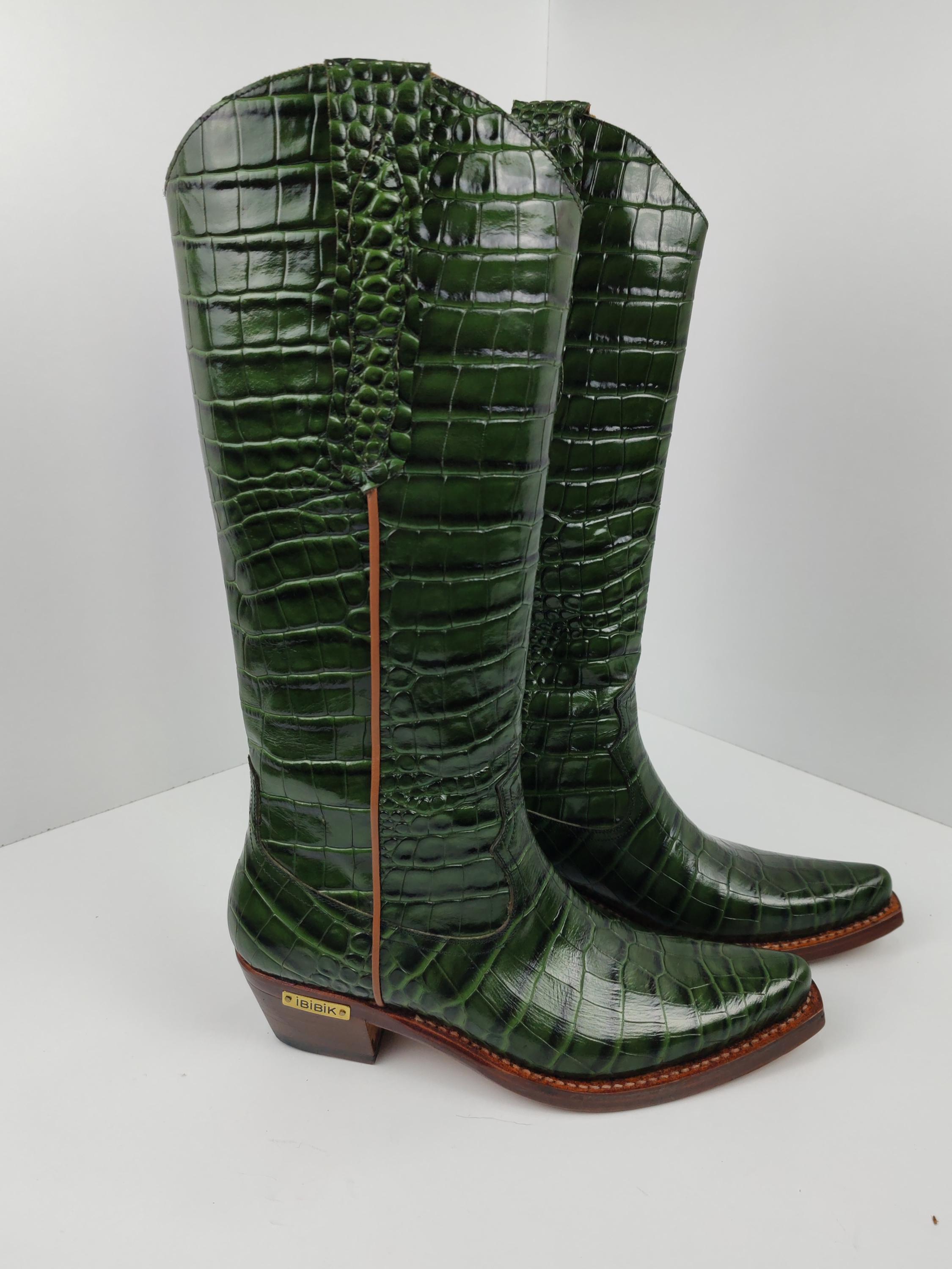 Personalized Handmade Green Python Leather Cowboy Boots • Custom Name ...