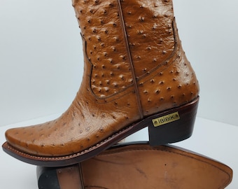 Handmade Customizable Genuine Ostrich Leather Cowboy Boots – Luxury Western Style Long Toe Boots – Festival Footwear