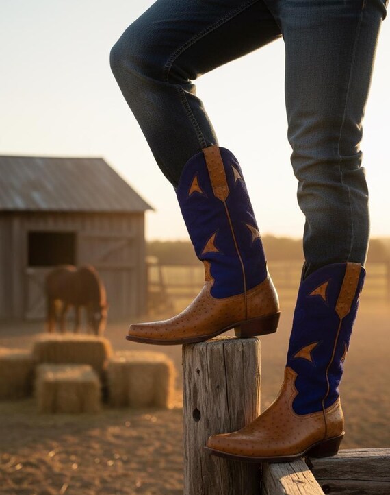 Personalized Handmade Ostrich Leather Cowboy Boots • Custom  display picture 1