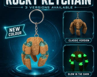 Rocky Keychain Project Hail Mary, 3D Printed Articulated Sci Fi Keyring, 3 Versions Available, Classic Colour Glow in the Dark